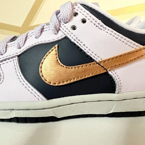 NEW SZ 10.5C Nike Kids Dunk Low "Copper Swoosh" DX1663-400 Blue Violet Metallic - Picture 6 of 10